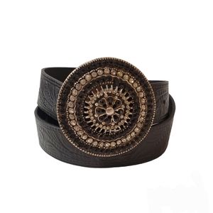 Perry Ellis Genuine Leather Tooled Black Bling Belt